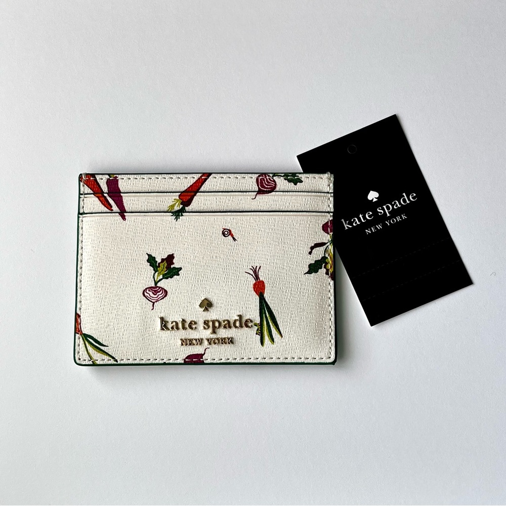 Kate Spade White Card Holder with Colorful Vegetable Design